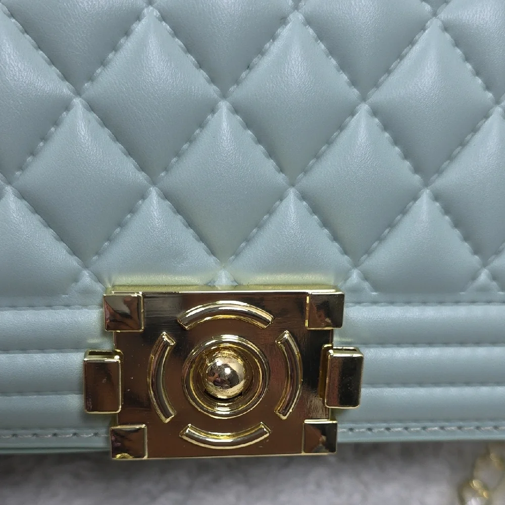 Quilted Mint Green Crossbody Bag with Gold Chain